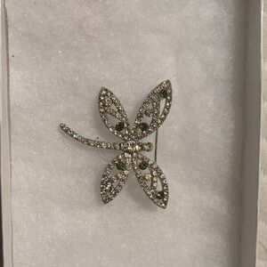 Elegant Silver and Green Dragonfly Brooch